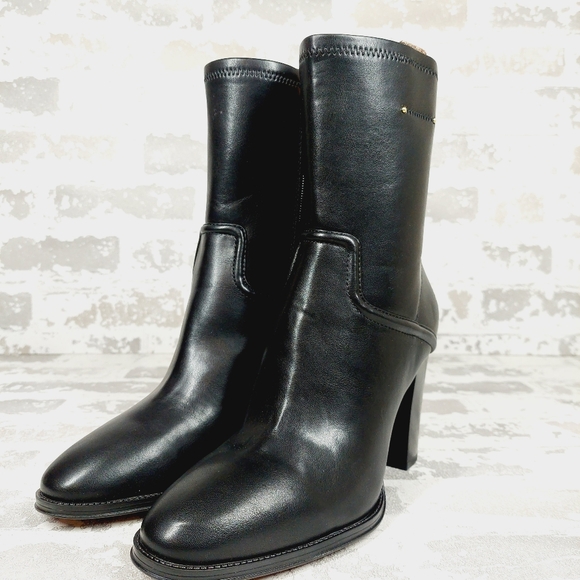 NEW Franco Sarto Womens Informa Whit Black Leather Block Heel Ankle Boots O573 - Picture 2 of 13